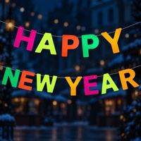 Guirlande Nouveauté Joyeux Nouvel An, Bannière de Lettres Fluorescentes Néon, Décoration Suspendue pour Fête du Nouvel An sous Lumière Noire UV