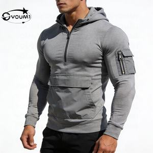 YOUMI 定制 OEM 多口袋纯色透气环保修身套头衫涤棉夏季跑步锻炼男式 - Product Image 1