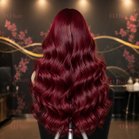 Pelucas de Cabello Humano Pre-Plucked con Ondas Corporales y Mechas, Color Negro Jengibre, 13x4 HD, Sin Pegamento, con Encaje Frontal Transparente HD