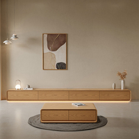 Meuble TV en bois massif du sol au plafond, style bois naturel crème, moderne et minimaliste, meuble TV de salon, table basse