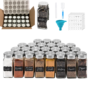 Premium Quality <b>Set</b> of 24 Glass <b>Spice</b> <b>Jars</b> with Stainless Steel Leak Proof Lids Kitchen Herb Seasoning Storage for Presents - Product Image 1