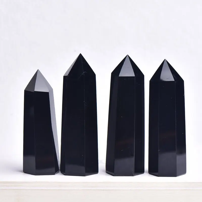 Natural black Obsidian quartz Crystal Point Wand Polished healing stone Obsidian crystal Point