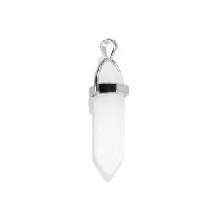 Colgante <span class=keywords><strong>de</strong></span> Jade Blanco Hexagonal Curativo, Colgante <span class=keywords><strong>de</strong></span> Cristal en Forma <span class=keywords><strong>de</strong></span> Bala, Colgantes <span class=keywords><strong>de</strong></span> Piedra <span class=keywords><strong>de</strong></span> Cuarzo Puntiagudos - Product Image 1