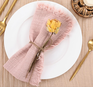Taplak meja pinggiran warna-warni dekorasi pernikahan kain Linen selimut tipis serbet dengan tepi mentah taplak meja kain serbet - Product Image 1