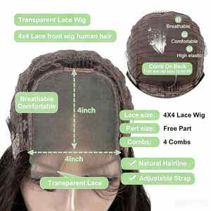 วิกผมลูกไม้แบบ Deep Wave 4x4 ขนาดใหญ่ วิกผมแท้ ความหนาแน่น 210% สีดำธรรมชาติ สีแดงเบอร์กันดี วิกผมหยิกแบบ Bob สำหรับผู้หญิง - Product Image 5