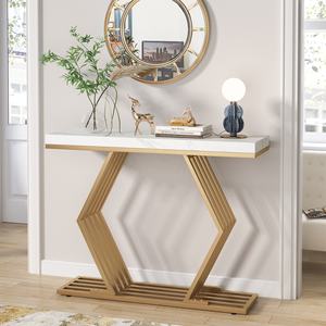 Tribesigns 42 pollici moderna geometrica Base in metallo bianco finto marmo alto <span class=keywords><strong>ingresso</strong></span> Foyer tavolo consolle oro decorazioni <span class=keywords><strong>per</strong></span> la <span class=keywords><strong>casa</strong></span> - Product Image 5