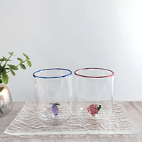 Groothandel Handgemaakte Hoge Borosilicaat Glazen Koffie Beker Hittebestendig Met Fruit Ornament Drinkwaren Voor Warme Dranken