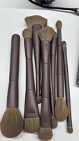 Ensemble de 11 pinceaux de maquillage cosmétiques à double extrémité, poils synthétiques, manche brun, pinceau pour le visage et les yeux, personnalisation personnalisée
