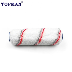Rouleau à peinture industriel de 10 pouces, blanc et rouge, à rayures, en acrylique, à poils longs, de type européen, haute capacité, rapide et complet - Product Image 1