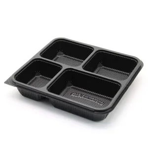 Contenedores de almacenamiento de comida rápida, caja de preparación de comida para llevar, con tapa, 4 compartimentos