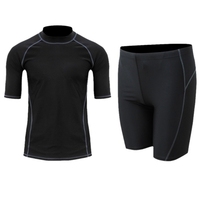 Ensemble Rash Guard pour Homme à Manches Courtes, Combinaison de Natation et de Surf Séparée, Séchage Rapide, Protection UV, Haut de Plongée, Short de Bain Longueur Genou