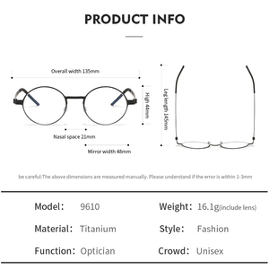 9610 Pure Titanium Temple Optical Glasses眼鏡フレームカスタムラウンド男性眼鏡レトロ流行の女性眼鏡フレーム眼鏡 - Product Image 6