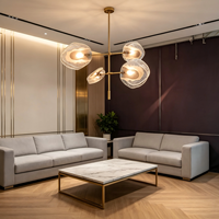 Plafonnier LED design nordique à intensité variable, 6 têtes, lustre en laiton avec verre craquelé ambré, éclairage pour villa, hall d'entrée, escalier, garantie 2 ans