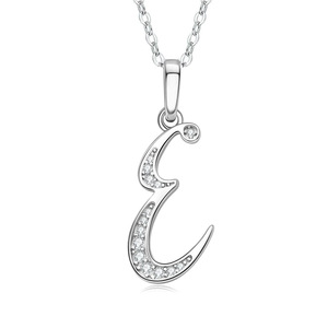 Collana con Ciondolo Lettera E in Argento Sterling 925 Placcato Rodio con Cristalli e Strass, Catena a Maglia Quadrata, Unisex Classico - Product Image 1