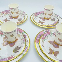 Vaso de papel desechable estampado en caliente serie mariposa 7 pulgadas 9 pulgadas plato de papel platos de papel suministros de fiesta de cumpleaños