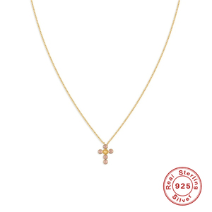 Collier tendance ROXI S925 en argent sterling avec zircon bleu rose et motif croix intégral - Product Image 5