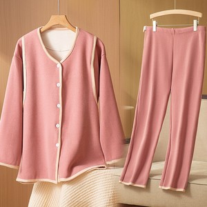 Automne et <span class=keywords><strong>hiver</strong></span> maternité <span class=keywords><strong>ensemble</strong></span> décontracté épaissi Double tissu couleur unie Cardigan pour l'allaitement sommeil et salon - Product Image 3