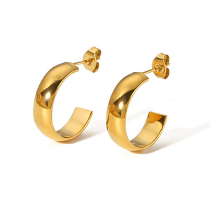 Pendientes de Aro con Alambre Trenzado, Chapados en Oro de 18K, Acero Inoxidable, Forma Geométrica de C, Unisex, para Uso Diario - Product Image 5