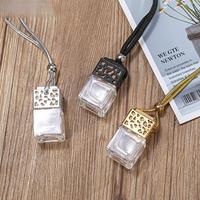 Bouteille diffuseur de parfum pour voiture en verre transparent noir de 8 ml, forme carrée, avec bouchon en liège noir et impression sérigraphiée, personnalisable avec logo, vente en gros