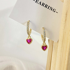 Pendientes de Aro Colgantes con Corazón de Circonita Cúbica y Baño de Oro de 18k para Mujer - Product Image 2