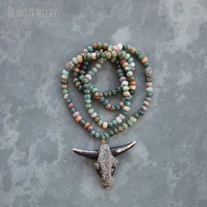 Collana <span class=keywords><strong>con</strong></span> <span class=keywords><strong>Ciondolo</strong></span> <span class=keywords><strong>Teschio</strong></span> da Cowboy Placcato Oro, Gioielli Western, Pendente Toro, <span class=keywords><strong>Teschio</strong></span> di Bovino, Collana Longhorn - Product Image 6