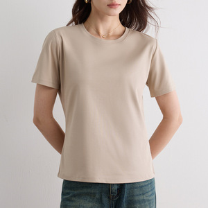 T-shirt basique uni à col rond pour femme, 75% coton mercerisé, 25% polyester, 240 GSM, mélange de coton, pour femmes - Product Image 5
