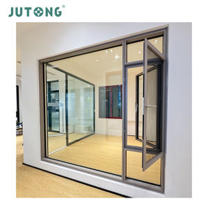 Pemecah termal Aluminium jendela abu-abu gelap, desain jendela rumah lapisan ganda Aluminium ke luar - Product Image 1