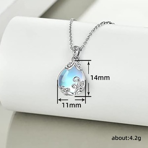 Collier en forme de goutte d'eau imitation pierre de lune, serti de pierres en or blanc, collier en cristal pour tous les jours XL-389 - Product Image 5