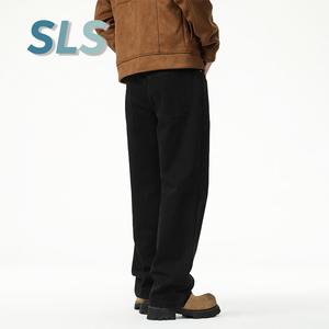 Pantalones Vaqueros de Mezclilla Holgados de Corte Recto Vintage de Alta Calidad, Lavado a la Piedra, Pantalones de Moda Urbana, Negros, Pantalones de <span class=keywords><strong>Hombre</strong></span> - Product Image 3