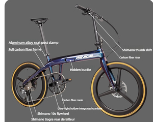 Vélo pliant WINICE portable 20 pouces en fibre de carbone Toray T700 T800, peinture caméléon, frein à disque hydraulique Shima-no 10 vitesses, <span class=keywords><strong>pneu</strong></span> 28 mm - Product Image 4