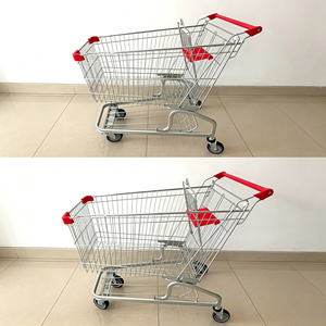 Chariot de courses roulant 340L, grande capacité, en treillis métallique robuste, roues pivotantes silencieuses, pour supermarché et magasin de détail, kit professionnel - Product Image 2