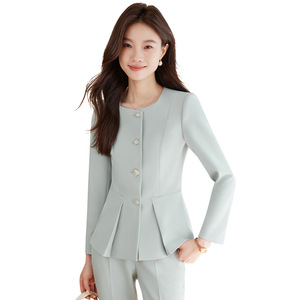 Women's Two Piece Suit Set Grey Office Lady Style Three Quarter Sleeve Anti Wrinkle <b>Skirt</b> And Pants For Work And Formal - Product Image 5