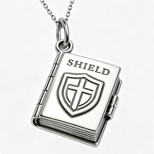 Pendentif rectangulaire en alliage de zinc plaqué argent avec emblème de bouclier et motif gravé en croix pour souvenir religieux - Product Image 2