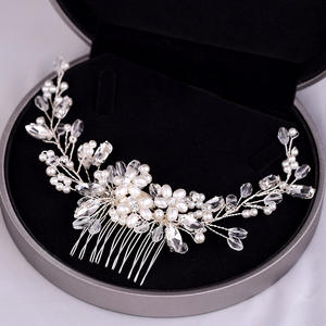 CHENGHE peigne à cheveux de mariée en <span class=keywords><strong>cuivre</strong></span> fait à la main épingles à cheveux pour femmes casque cristal naturel perle <span class=keywords><strong>couronne</strong></span> de mariage strass accessoires - Product Image 2