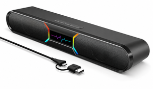 Barra de Sonido Mini para PC, Elegante y Dinámica con Iluminación RGB, Cable Único, 2.0 Canales, Conexión por Cable e Inalámbrica, con Aux, Bluetooth y Control de Volumen - Product Image 2