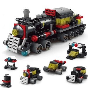 Nuevo <span class=keywords><strong>Kit</strong></span> de bloques de construcción de plástico ABS 6 en 1 DIY, juguete temático de edificios modernos con pista de tren, <span class=keywords><strong>Robot</strong></span>, helicóptero a escala 1:1 - Product Image 1
