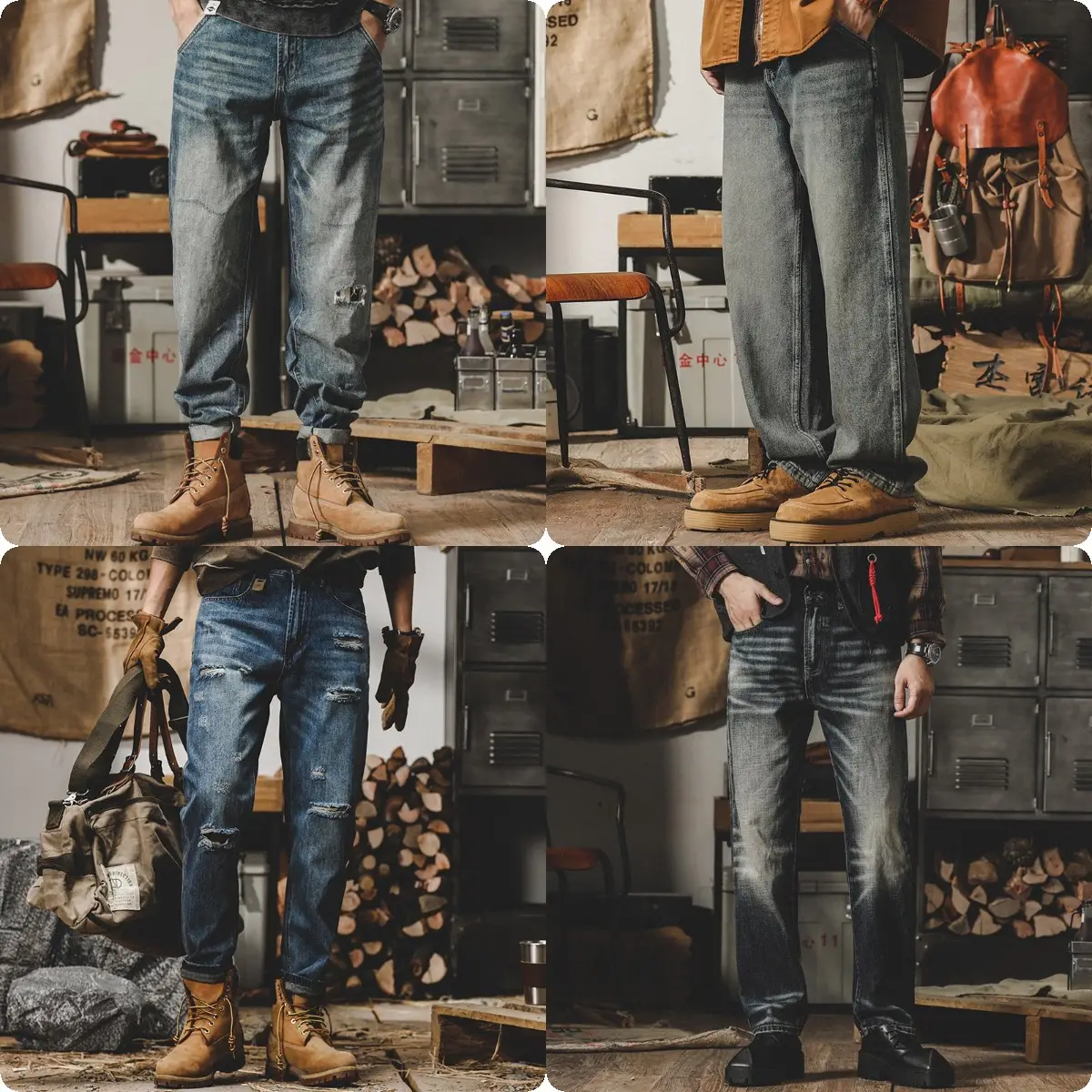 Custom Loose fit vintage Flare jeans hombres apilados Denim hombres jeans pantalones en blanco Denim holgados Jeans para hombres