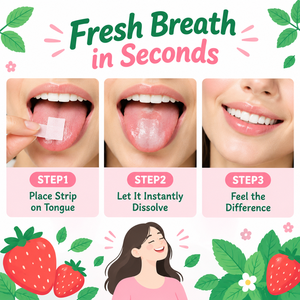 Tiras de Pululano para Aliento Fresco, Sabor Fresa y Menta, Mentol Natural, Aliento Fresco Instantáneo, Película Oral Disoluble, 30 Unidades - Product Image 3