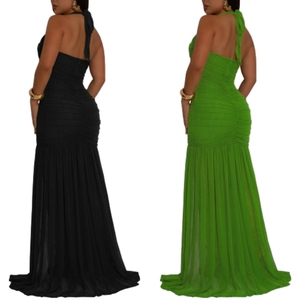 ชุดเดรสยาวผ้าตาข่ายคุณภาพสูง เอวธรรมชาติ สีพื้นเรียบ ไร้แขน เปิดหลัง เซ็กซี่ ผ่าข้าง แฟชั่นฤดูร้อนสำหรับผู้หญิง - Product Image 2