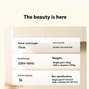 Casserole électrique multifonctionnelle 3L avec poignée, couvercle en verre trempé, 600W, revêtement antiadhésif, commande mécanique, usage domestique, cuisine - Product Image 5