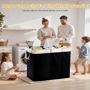 190L Large Customizable 3 Sections Folding <b>Storage</b> Basket Collapsible Large Dirty Clothes <b>Laundry</b> Bag Basket <b>Organization</b> - Product Image 3