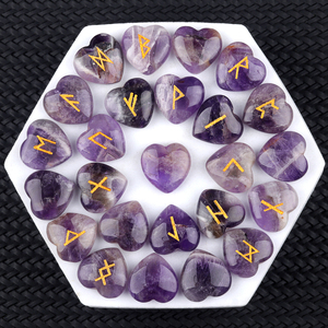 Piedras Rúnicas de Cristal de Corazón de 20 mm, Piedras Preciosas con Grabado del Elder Futhark, Juego de 25 Piezas, Ecológicas, para Adivinación, Sanación, Brujería <span class=keywords><strong>y</strong></span> Rituales - Product Image 6