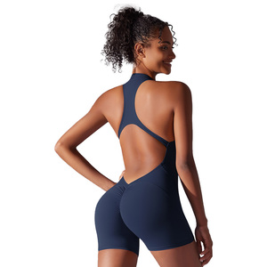 6660 Scrunch Butt Lift One Piece Zipper Yoga Jumpsuit Shorts para WomenSexy Women Gym Bodysuit Pilates FitnessJumpsuit - Product Image 3