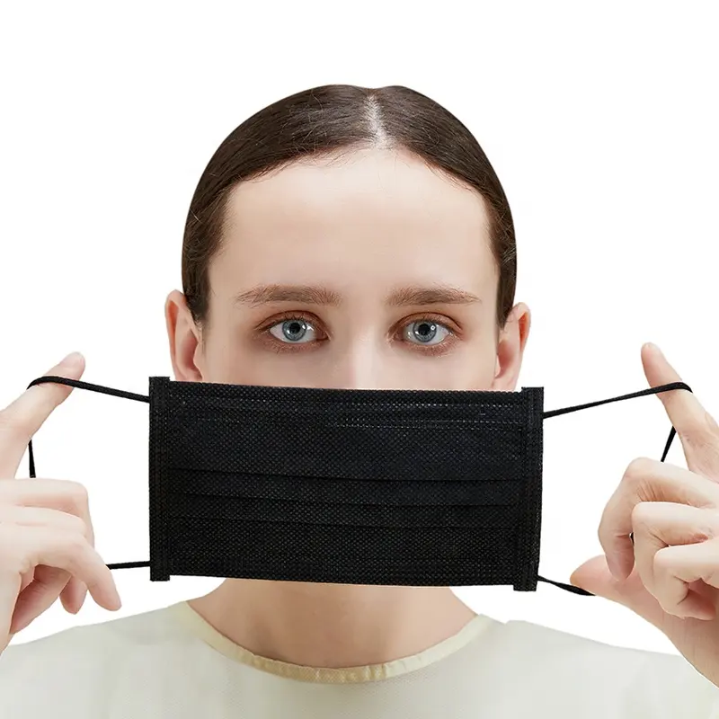 Wholesale 3 Ply Non-Woven Type Disposable Medical Black Face Mask Earloop