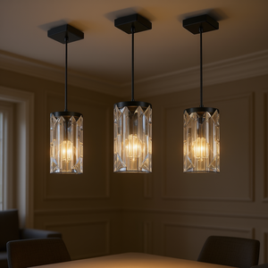 Luminaire suspendu en cristal de 4 pouces, finition noire, lampe de plafond réglable, design cylindrique en prisme, pour salle à manger, salon - Product Image 2