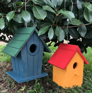 New Arrivals Colorful Wood Birdhouse For Sale Hanging Garden Decorative Nest Breeding Nesting Aviary Wooden Bird House Tripod