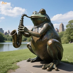 Decorazione su misura all'aperto del parco lacustre moderna fusione in bronzo dei cartoni <span class=keywords><strong>animati</strong></span> statua animale strumento di rana gigante che suona scultura in bronzo - Product Image 6