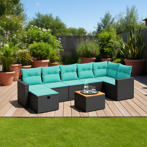 D0100XFTLLJ Set Divano da Esterno in Polyrattan Nero a 8 Pezzi con Cuscini - Elegante Arredamento da Giardino - Product Image 2