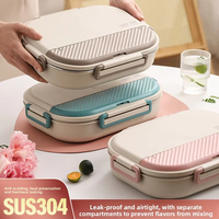 Boîte à lunch japonaise Lekfre rose en acier inoxydable 304 à double étage, sans BPA, compatible micro-ondes, multifonctionnelle, hermétique, design moderne