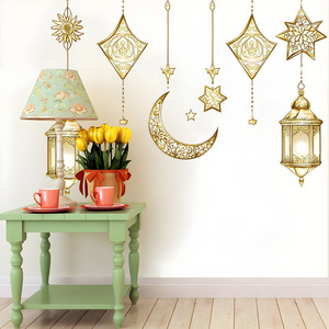 Autocollants muraux en PVC style moyen-oriental, étoiles et lune dorées, pour <span class=keywords><strong>porte</strong></span>, décoration de maison pour les fêtes - Product Image 4